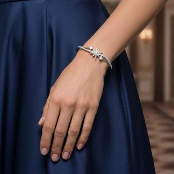 Diamond Star Bracelet - Silver North Star Bangle & Celestial Jewelry