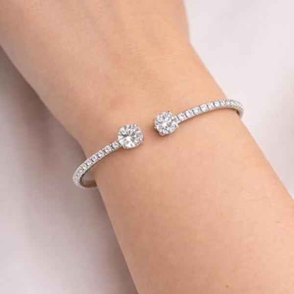 Diamond Tennis Bangle - Luxury Silver Cuff & Sparkly Crystal Bracelet