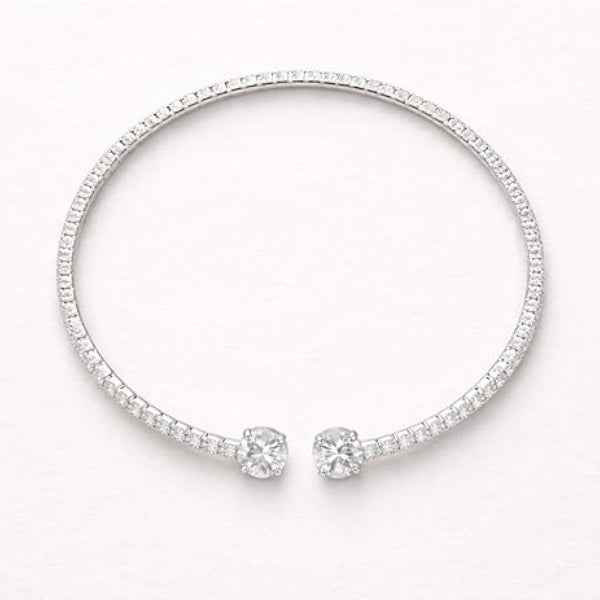 Diamond Tennis Bangle - Luxury Silver Cuff & Sparkly Crystal Bracelet