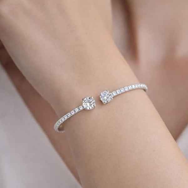 Diamond Tennis Bangle - Luxury Silver Cuff & Sparkly Crystal Bracelet