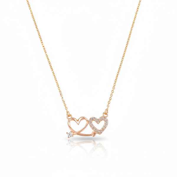 Double Heart Necklace in Gold - Dainty Sparkling Heart Pendant