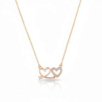 Double Heart Necklace in Gold - Dainty Sparkling Heart Pendant
