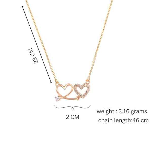 Double Heart Necklace in Gold - Dainty Sparkling Heart Pendant