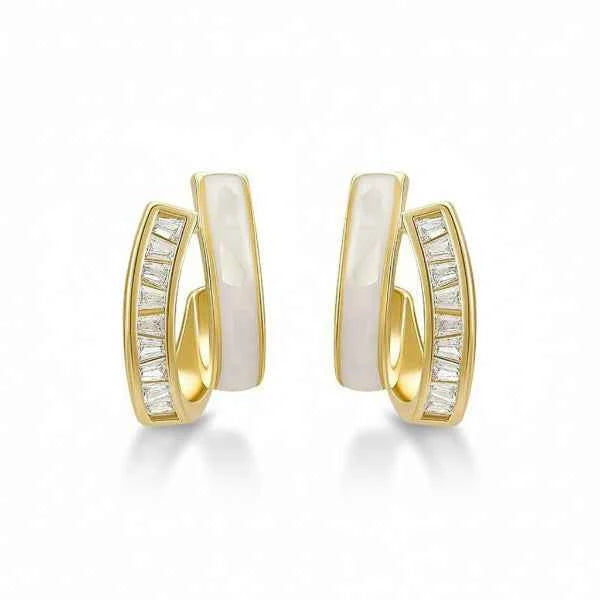 Chic Baguette Hoop Earrings | Gold-Plated Enamel | Modern Jewelry