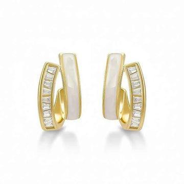 Chic Baguette Hoop Earrings | Gold-Plated Enamel | Modern Jewelry
