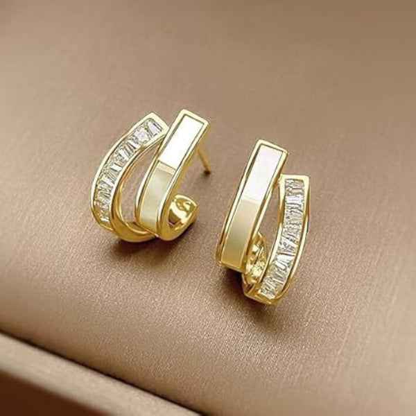 Chic Baguette Hoop Earrings | Gold-Plated Enamel | Modern Jewelry