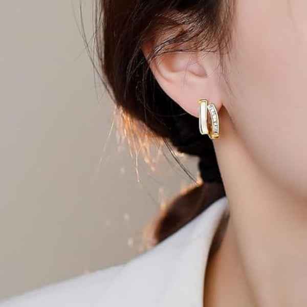Chic Baguette Hoop Earrings | Gold-Plated Enamel | Modern Jewelry