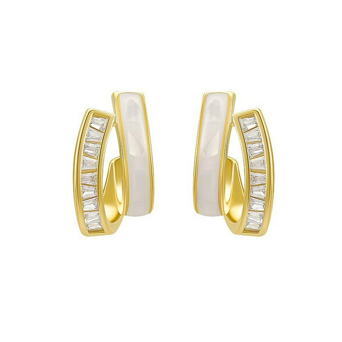 Pack of 2 Gold Plated Baguette Ring & Baguette Hoop Earrings | Bold Bypass Statement Ring with Modern Enamel Hoops