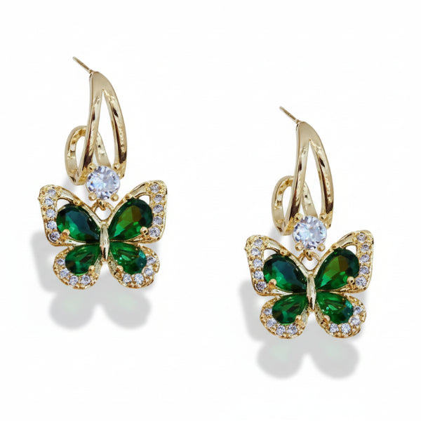 Emerald Butterfly Earrings | Gold Butterfly Hoops Crystal Jewelry