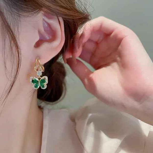 Emerald Butterfly Earrings | Gold Butterfly Hoops Crystal Jewelry