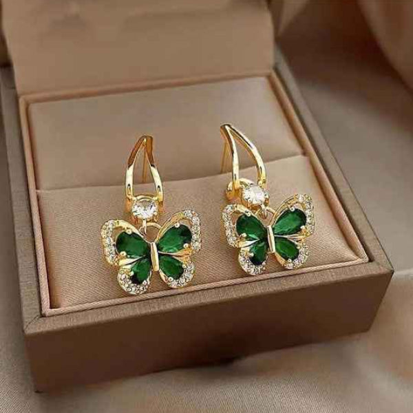 Emerald Butterfly Earrings | Gold Butterfly Hoops Crystal Jewelry
