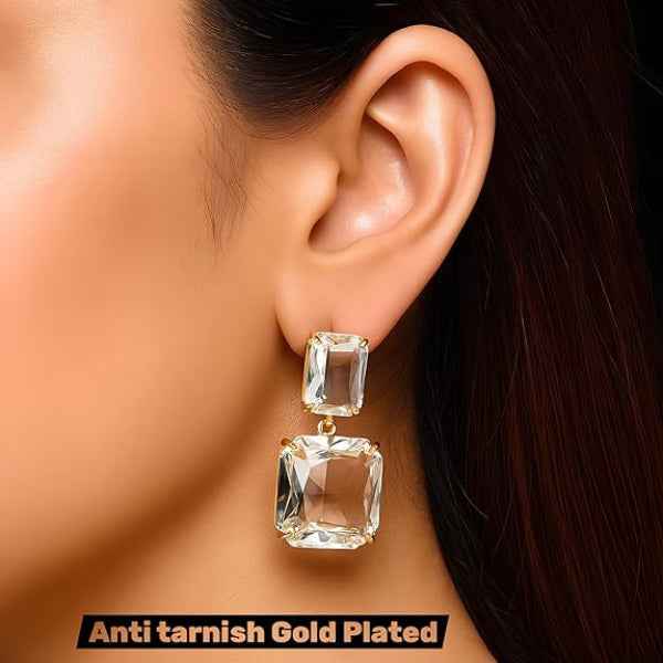 Emerald Cut Earrings - Crystal Drop Jewelry & Gold Statement Earrings