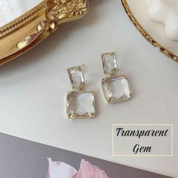 Emerald Cut Earrings - Crystal Drop Jewelry & Gold Statement Earrings