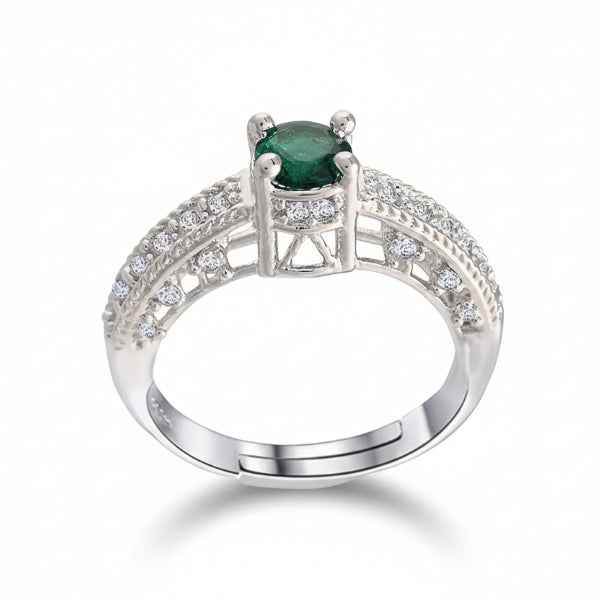 Emerald Cut Green Stone Adjustable Ring | Vintage Style Diamond Jewelry