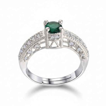 Emerald Cut Green Stone Adjustable Ring | Vintage Style Diamond Jewelry