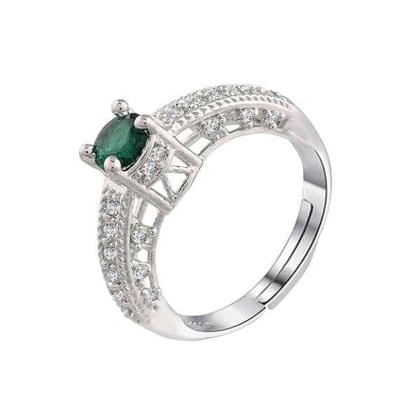 Emerald Cut Green Stone Adjustable Ring | Vintage Style Diamond Jewelry