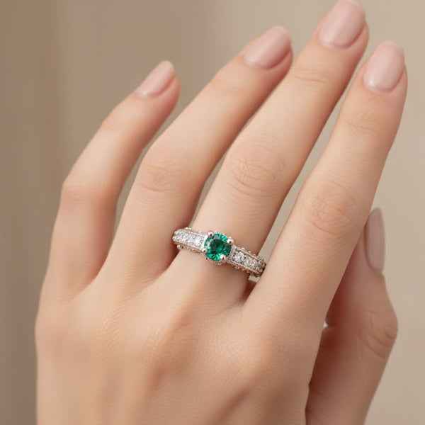 Emerald Cut Green Stone Adjustable Ring | Vintage Style Diamond Jewelry