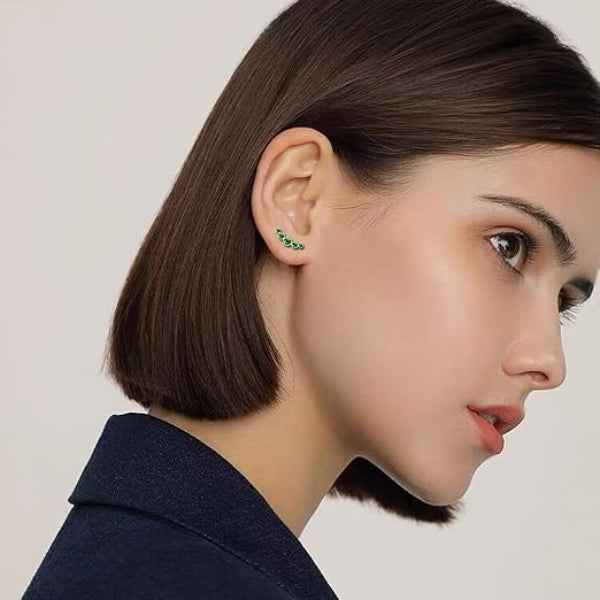 Emerald Ear Climbers | Sterling gold Green Crystal Crawler Earrings
