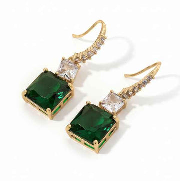 Stunning Emerald Gold Drop Earrings: Luxury CZ Dangle Jewelry