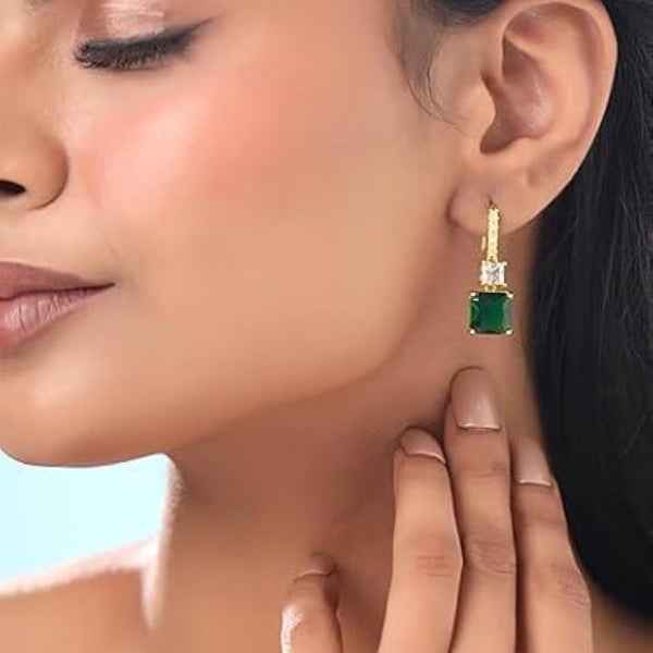Stunning Emerald Gold Drop Earrings: Luxury CZ Dangle Jewelry