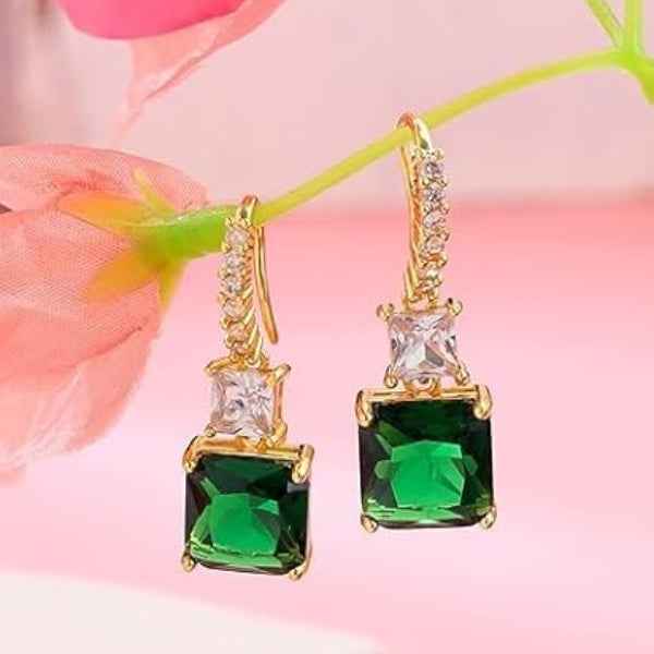 Stunning Emerald Gold Drop Earrings: Luxury CZ Dangle Jewelry