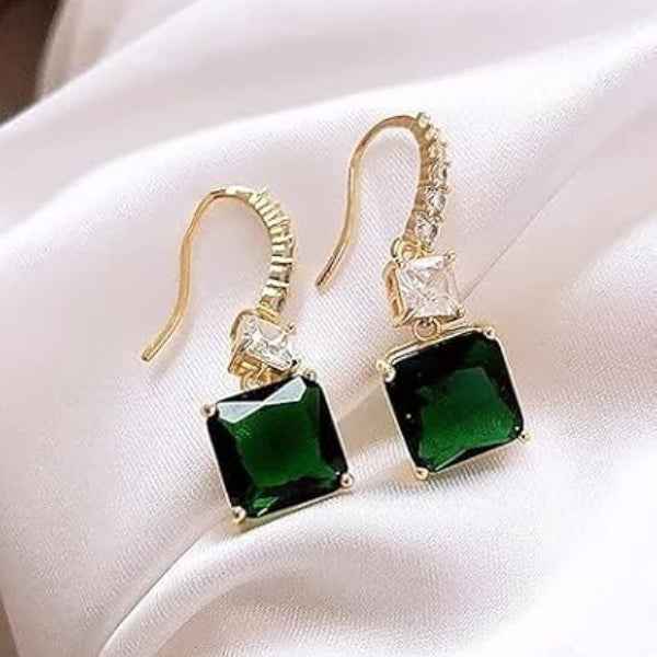 Stunning Emerald Gold Drop Earrings: Luxury CZ Dangle Jewelry