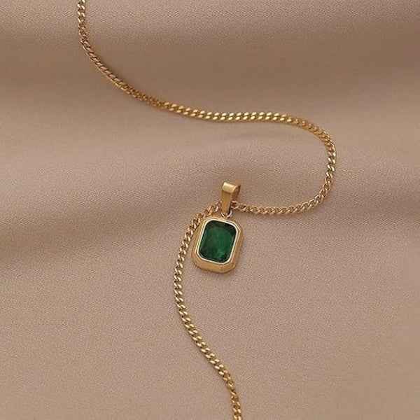 Emerald Pendant Necklace | Gold Statement Jewelry | Green Gemstone Dainty