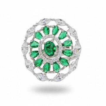 Emerald Statement Ring with Marquise Crystals and Silver Cluster Band