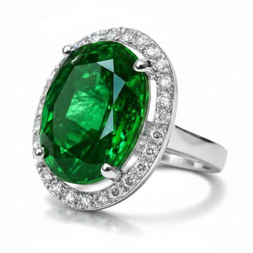 Emerald Statement Ring - Oval Green Gemstone Cocktail Ring for Women