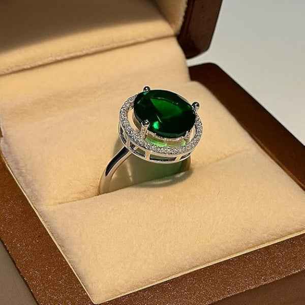 Emerald Statement Ring - Oval Green Gemstone Cocktail Ring for Women