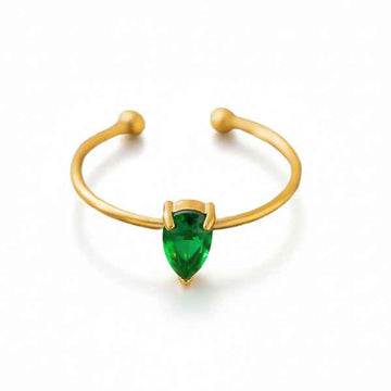 Emerald Teardrop Ring - Elegant Pear Cut Green Stone Adjustable Band