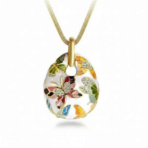 Artisan Enamel Butterfly Pendant – Colorful Statement Necklace