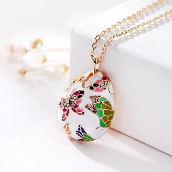 Artisan Enamel Butterfly Pendant – Colorful Artistic Statement Necklace