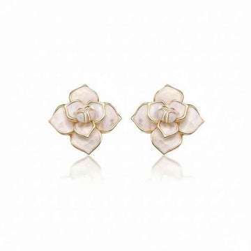 Elegant Enamel Flower Stud Earrings | Cream Floral Statement Jewelry