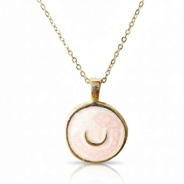 Minimalist Enamel Pendant Necklace with Dainty Gold Moon Charm