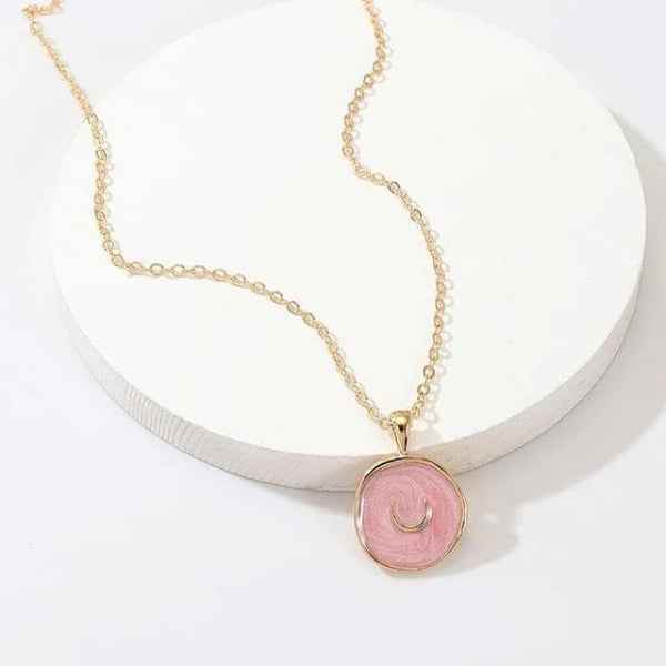 Minimalist Enamel Pendant Necklace with Dainty Gold Moon Charm