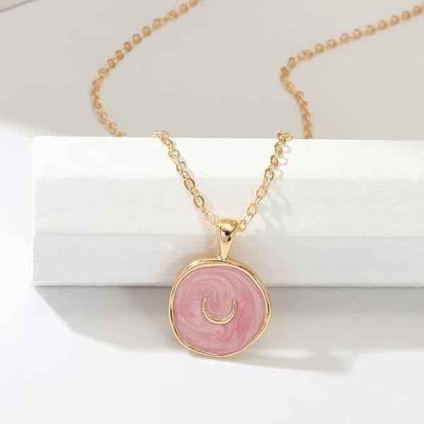 Minimalist Enamel Pendant Necklace with Dainty Gold Moon Charm