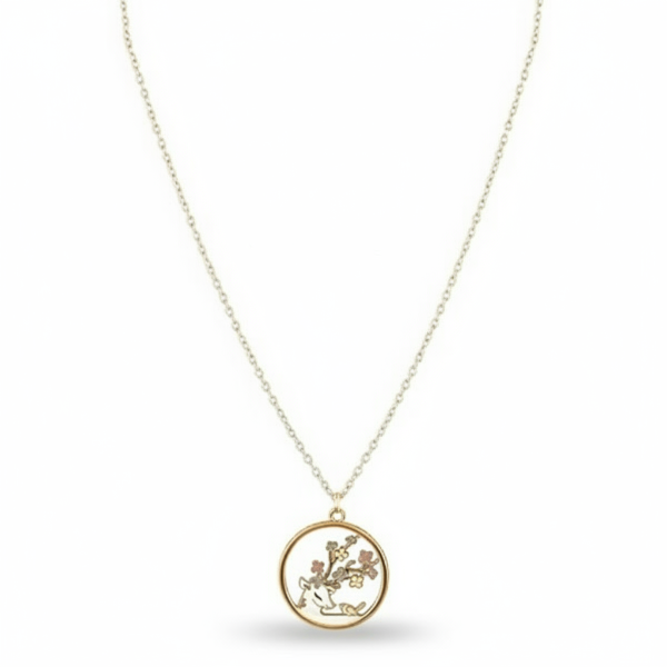 Elegant Enamelled Deer Floral Pendant Necklace | Contemporary Women's Jewelry