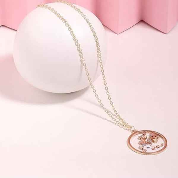 Elegant Enamelled Deer Floral Pendant Necklace | Contemporary Women's Jewelry