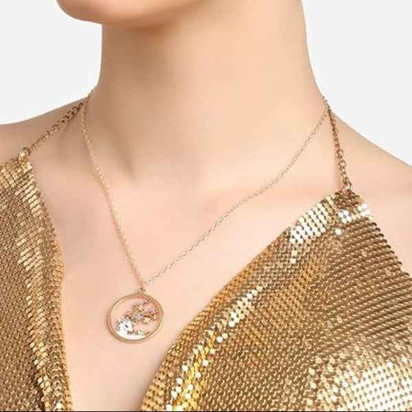 Elegant Enamelled Deer Floral Pendant Necklace | Contemporary Women's Jewelry