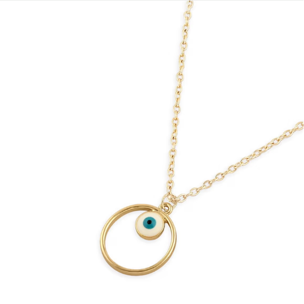 Evil Eye Gold Plated Pendant Necklace – Dainty Circle Protection Jewelry