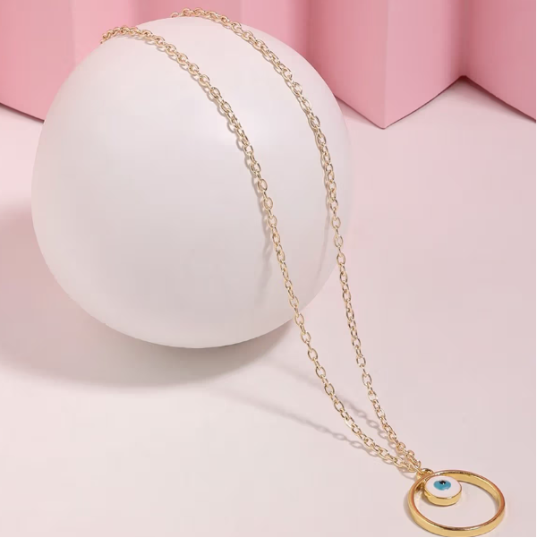 Evil Eye Gold Plated Pendant Necklace – Dainty Circle Protection Jewelry