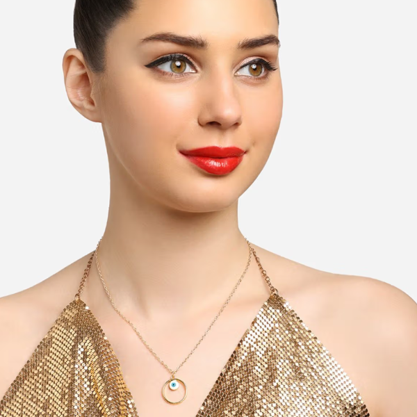 Evil Eye Gold Plated Pendant Necklace – Dainty Circle Protection Jewelry
