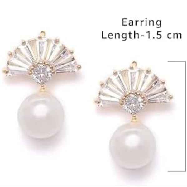 Elegant Fan Pearl Drop Earrings: CZ Dangle Wedding Jewelry
