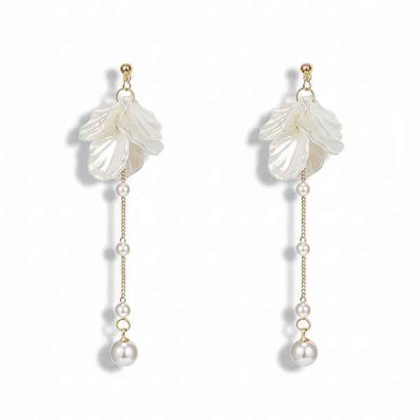 Floral Drop Earrings | 14k Gold Plated Flower Design Dangler Jewelry