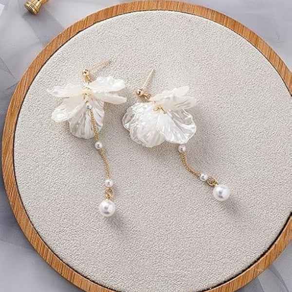 Floral Drop Earrings | 14k Gold Plated Flower Design Dangler Jewelry
