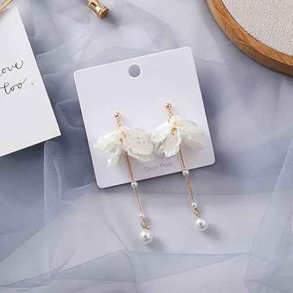 Floral Drop Earrings | 14k Gold Plated Flower Design Dangler Jewelry