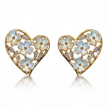 Floral Heart Earrings - Gold Flower Studs & Dainty Heart Jewelry