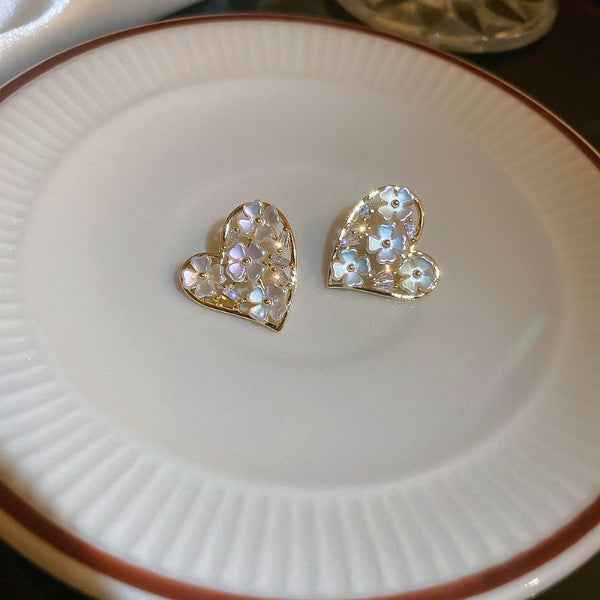 Floral Heart Earrings - Gold Flower Studs & Dainty Heart Jewelry