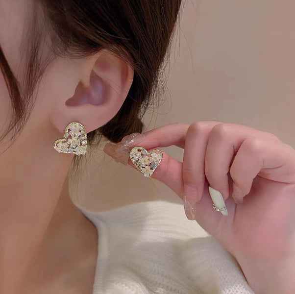Floral Heart Earrings - Gold Flower Studs & Dainty Heart Jewelry
